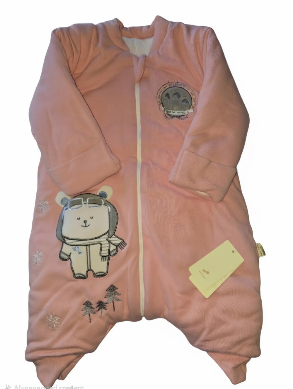 Pure Born Organic Pink Baby Sleep Snow Romper with Bear Appliqué